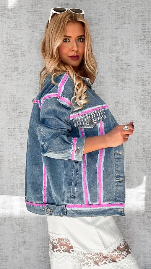 Oryginalna katana jeansowa z różowym malowaniem ONE SIZE - P561