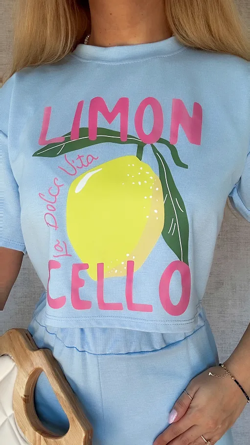 Wygodny letni komplet LIMONCELLO w błękitnym kolorze - P727